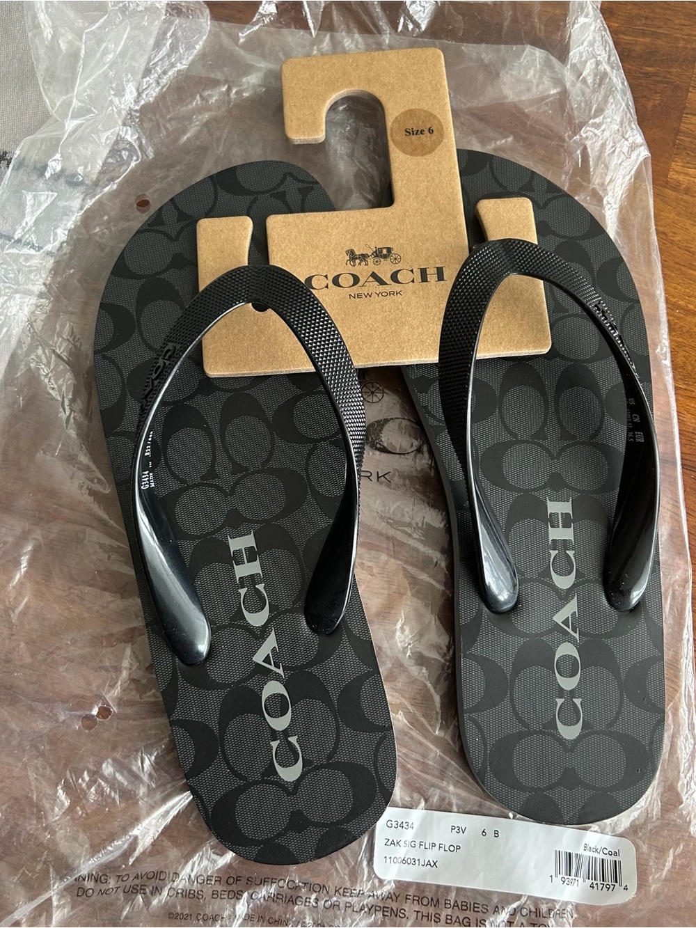 Coach Black Logo Flip Flop Sandals